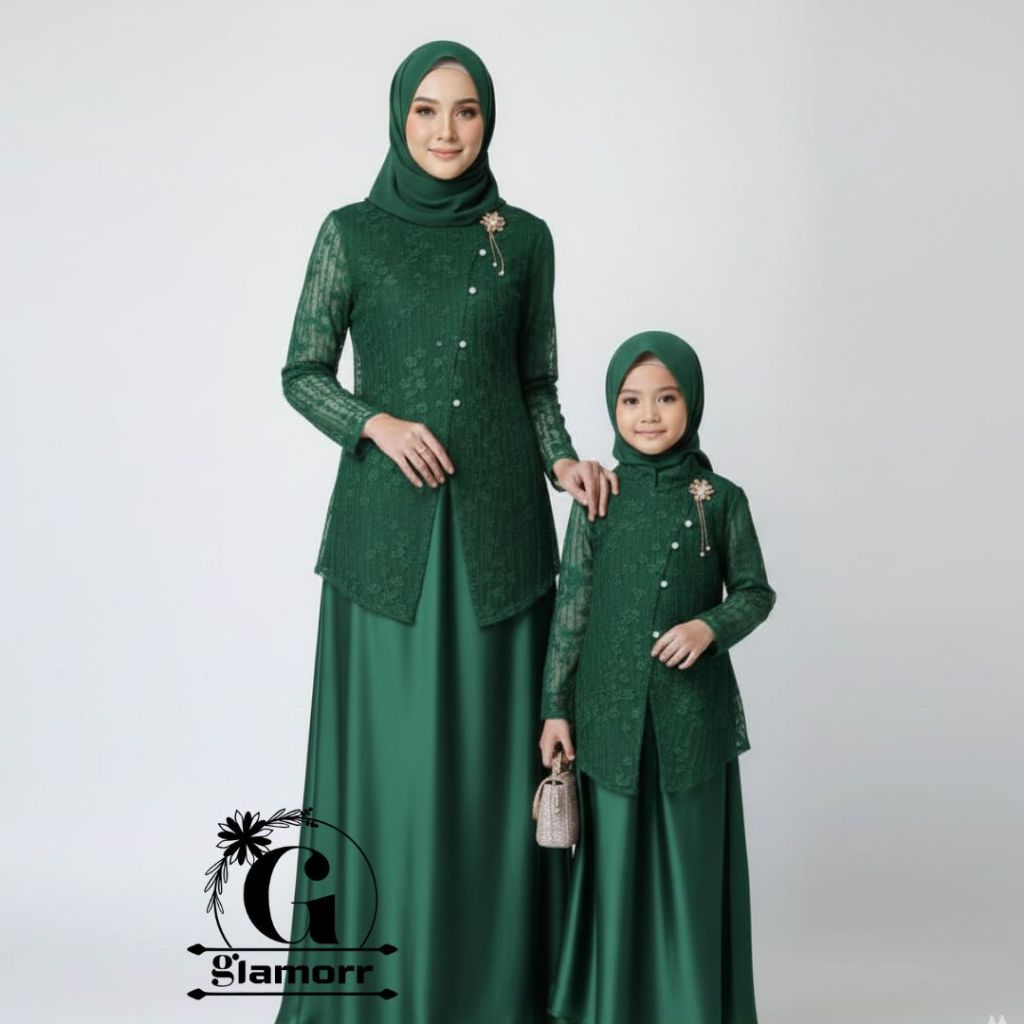 Tunik Ouer Brokat Kebaya Janggan Brokat Moderen Wanita Couple Ibu Dan Anak