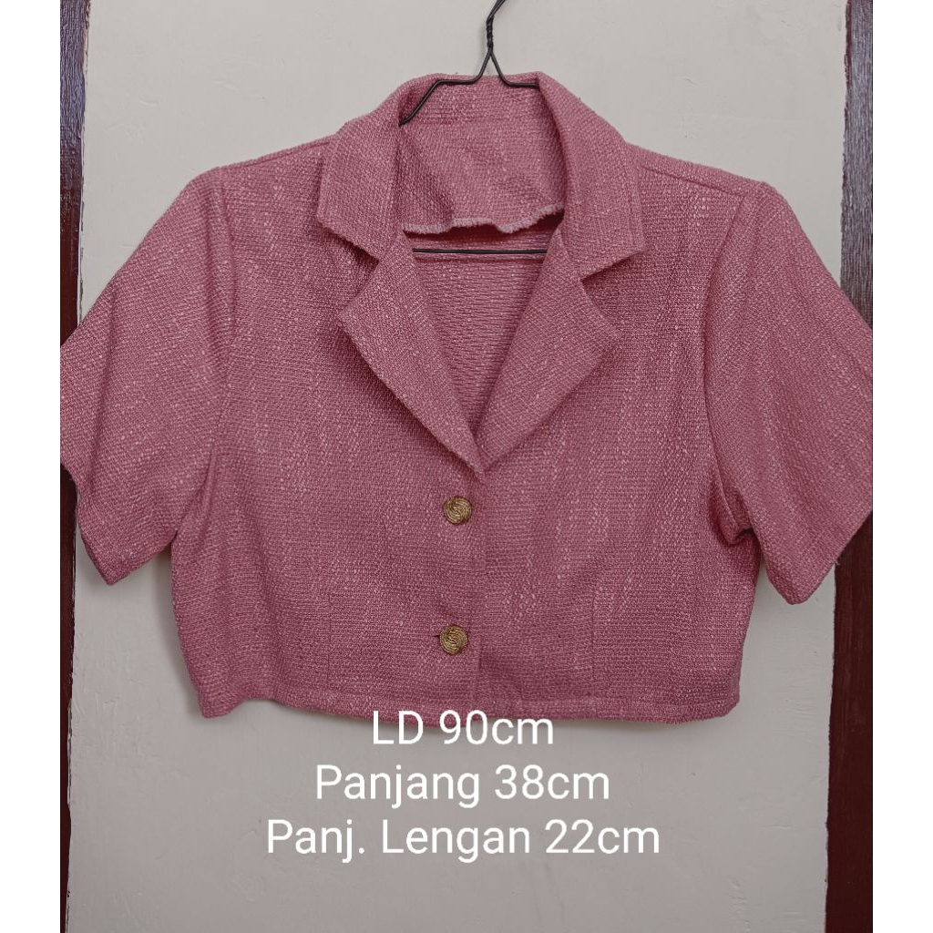 Preloved Blazer Pink Crop Tweed