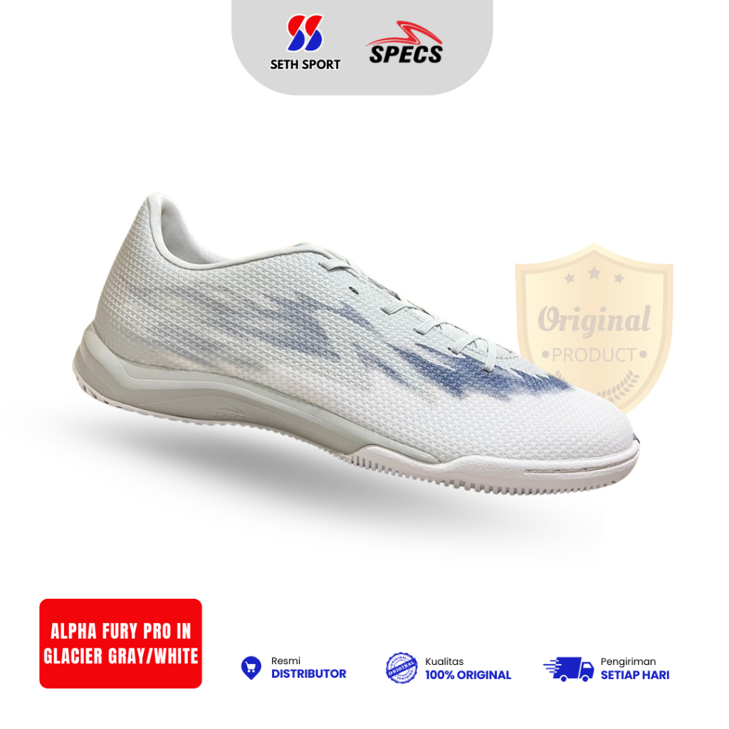 Sepatu Futsal Specs Accelerator Alpha Fury Pro IN Original - Glacier Gray/White
