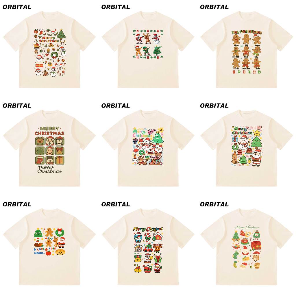 ORBITAL Kaos Natal Cream 230GSM — Santa & Gingerbread Icon Oversize Unisex