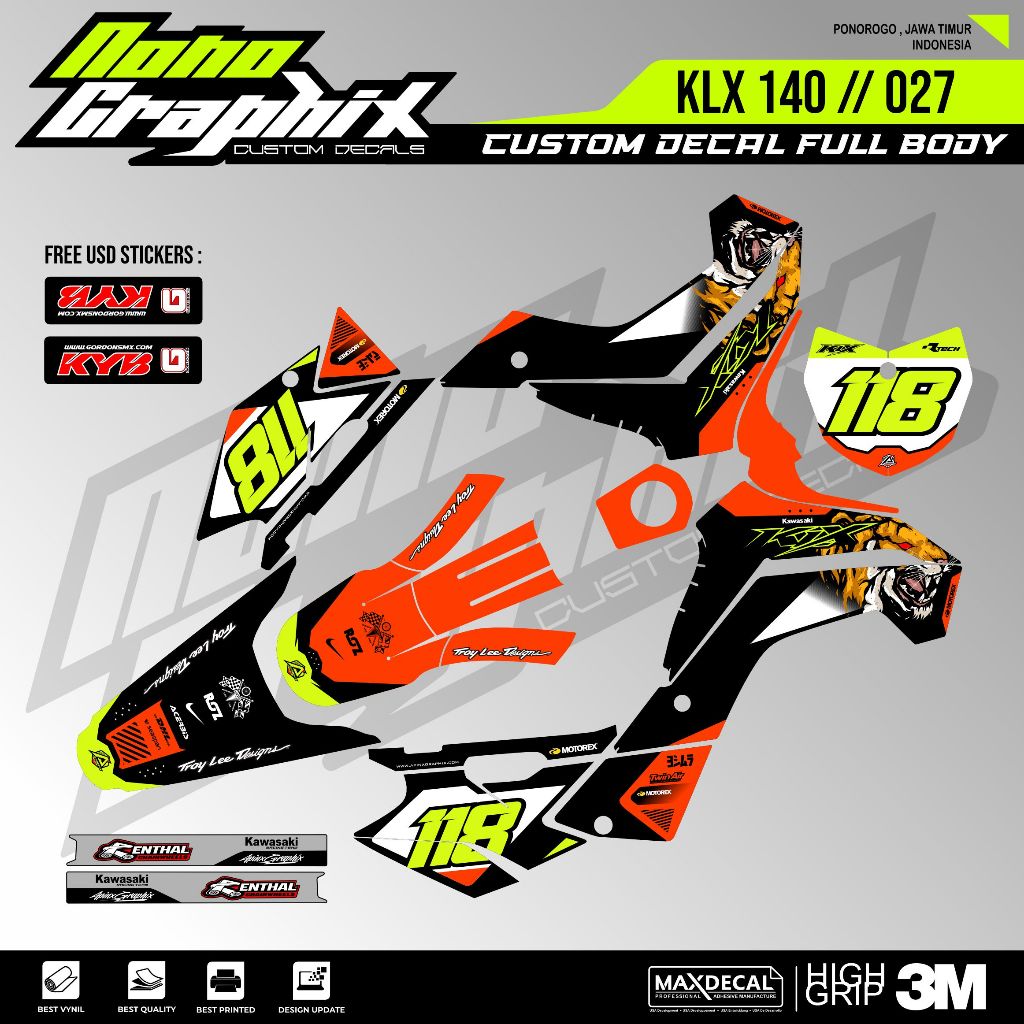 DECAL KLX 140 SUPER GLOSSY KODE 027 - DECAL STICKER KLX - STICKER KLX MURAH - DECAL KLX MURAH