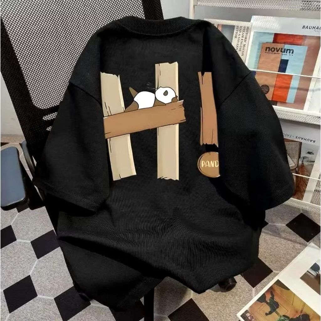 Kaos HI PANDA Baju Oversize Unisex Kaos Atasan Dewasa Sablon Print Tebal Atasan Gaya Korea Style