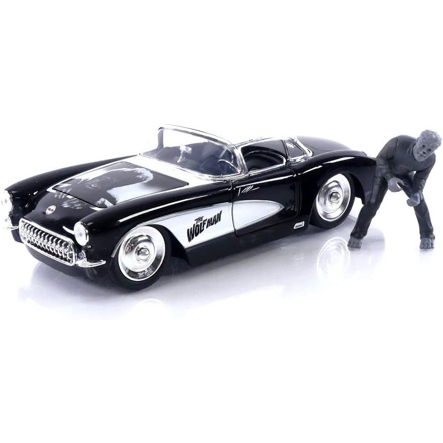 Jada Universal Monsters 1:24 1957 Chevy Corvette Die-cast Car & 2.75" Wolfman Figure, Toys for Kids 