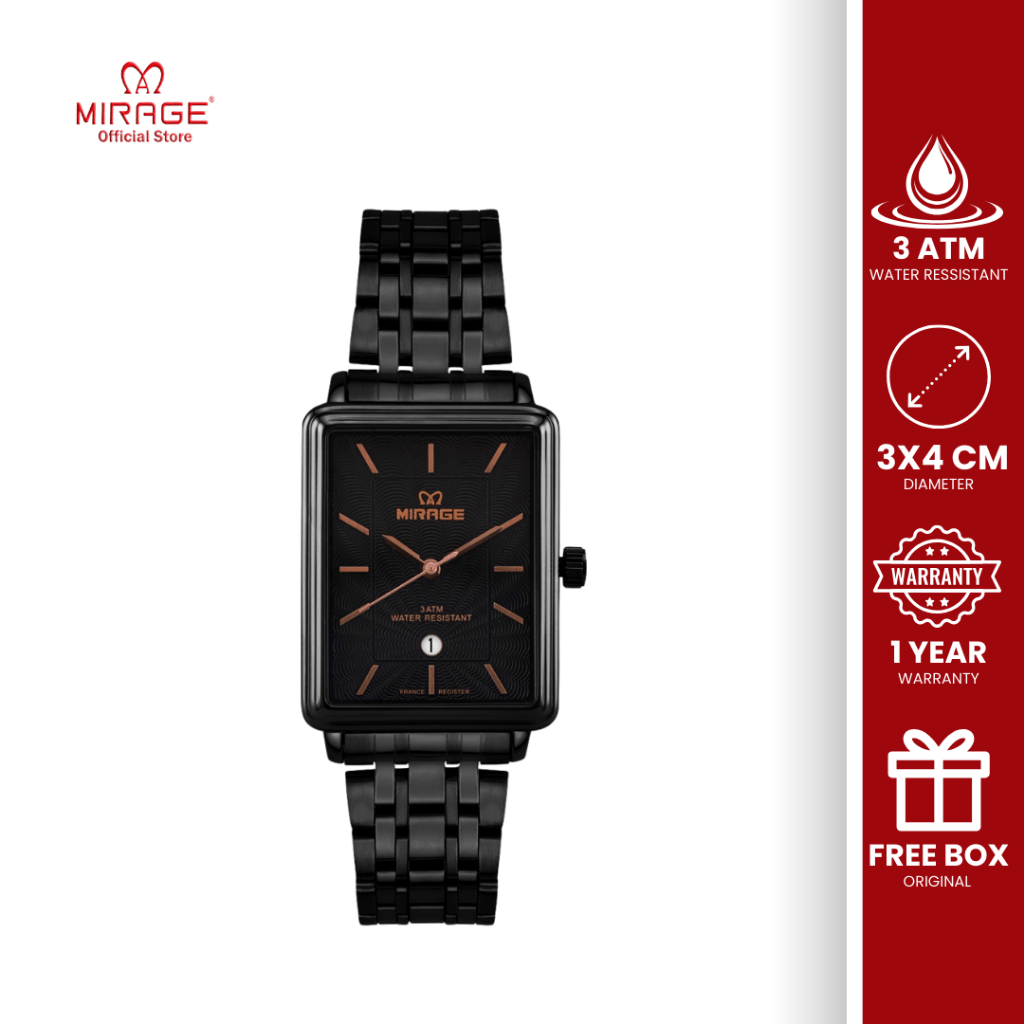 Mirage Jam Tangan Analog Pria Kasual Formal Hitam Segi Anti Air Steel Original Bergaransi 8847 M
