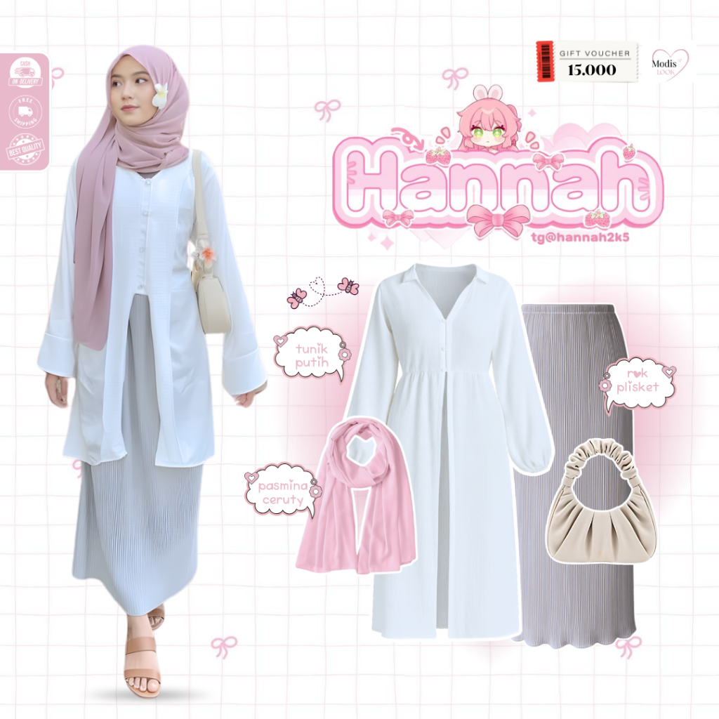 Hana One Set Ootd Kondangan ( Shoulder + Pashmina + Runik + Rok ) Outfit Kondangan Wanita Hijab - ML