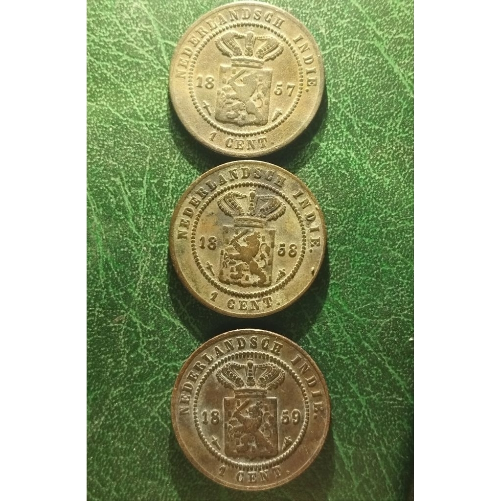 set 3 keping 1 cent Nederland indie thn 1857,1858,1859 detail bagus asli