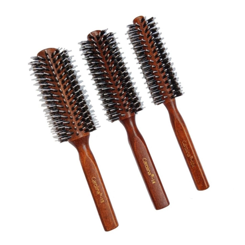 Carolina Sisir Blow Hairdryer Hair Dryer Styling Roll Brush Sikat Rambut Salon Gagang Kayu Premium P