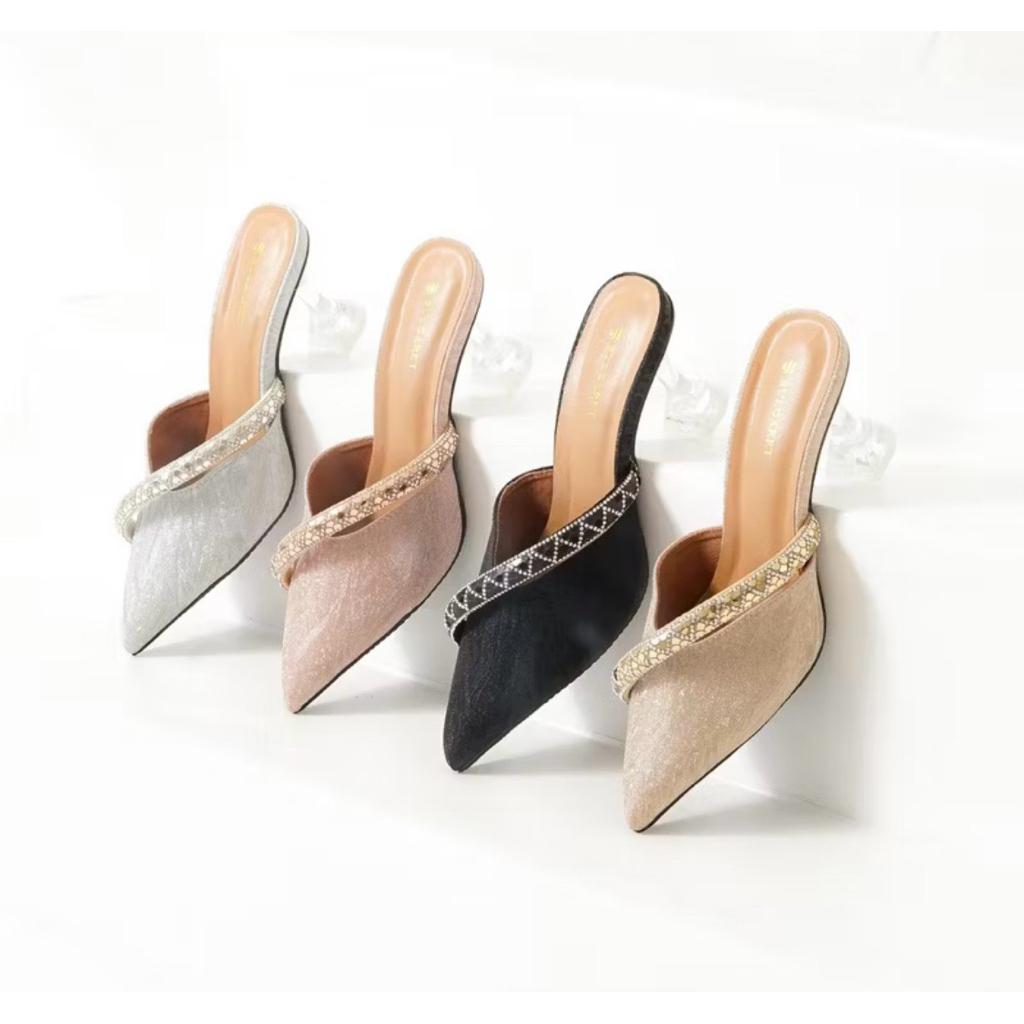 Sepatu wanita mules hak 7 cm aura 32 sepatu mules hak kaca 7cm gliter
