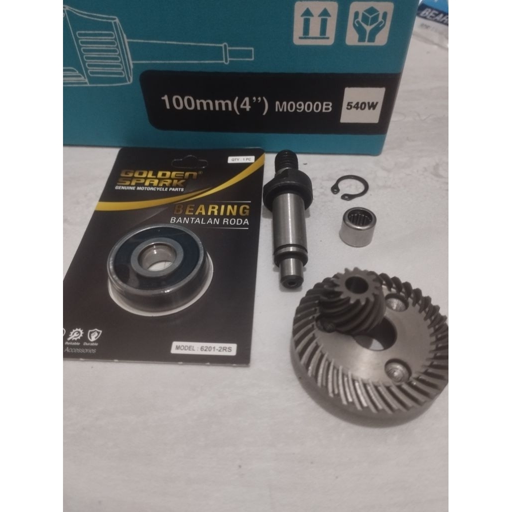 sepaket spindle+gear set+bearing+laher bambu+snap ring gerinda makita m0900b/m0910b