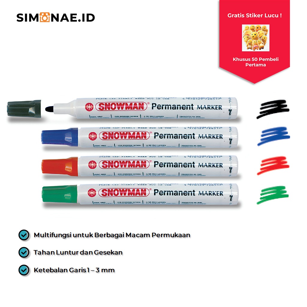 Spidol Snowman Whiteboard / Spidol Snowman Permanen Warna Hitam