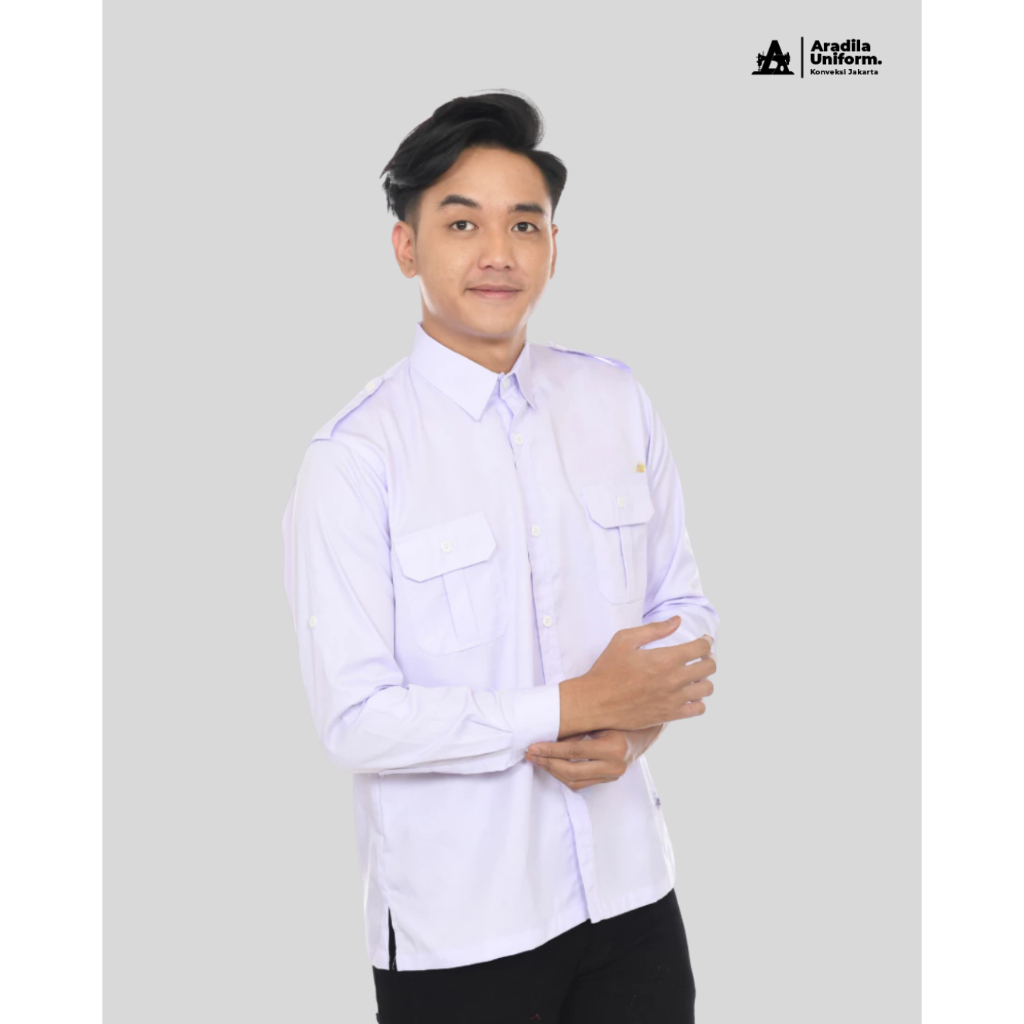 ARADILAUNIFORM Seragam PDL Putih Pria Lengan Panjang/Baju Dinas ASN PDL/Kemeja Kantor PDL/PDL Custom