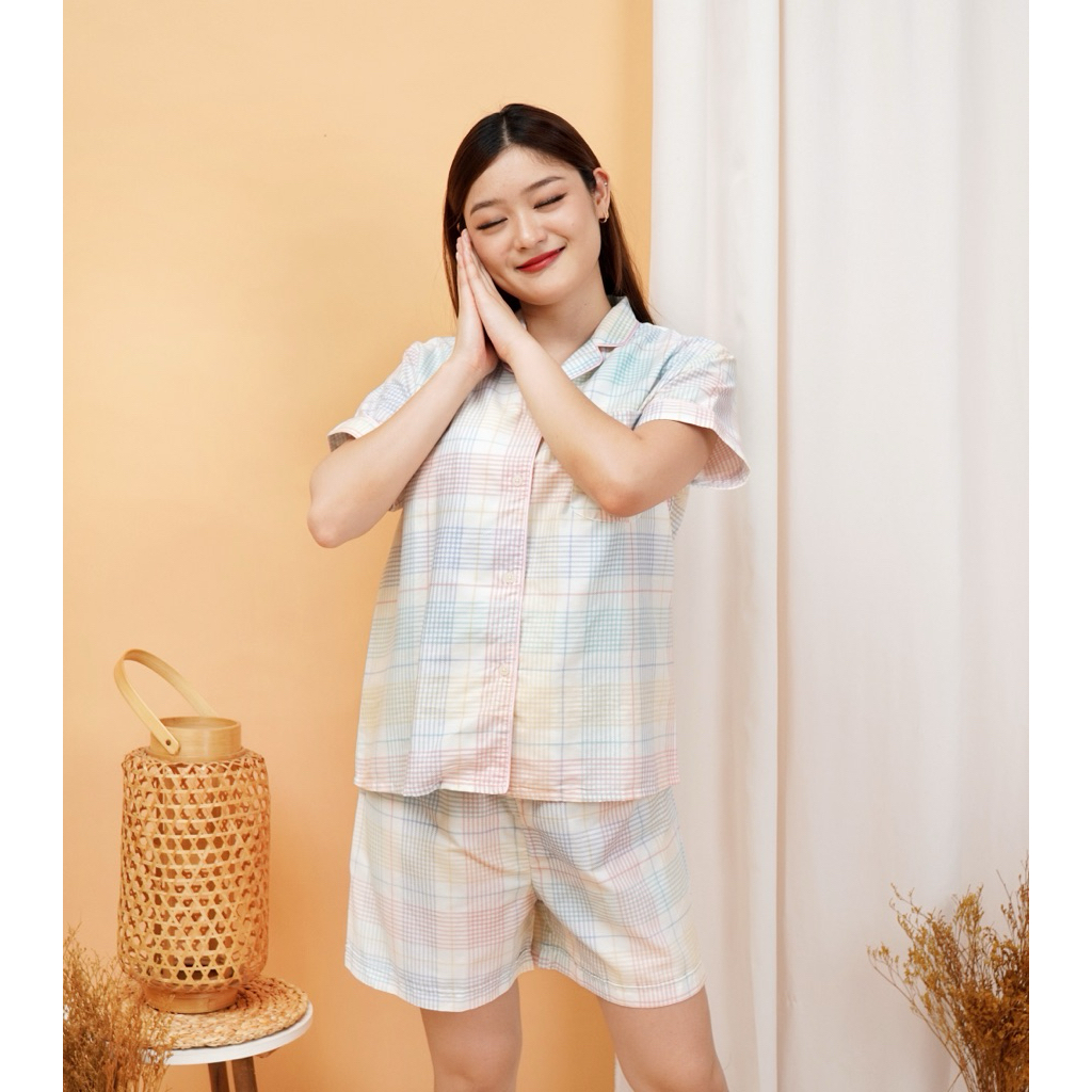 Soft Plaid Comfort Pajamas Set Short Pants Katun Jepang / Japanese Cotton