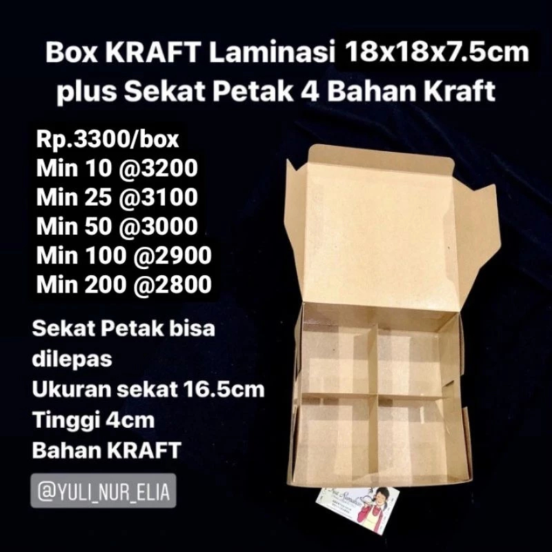 Box KRAFT Laminasi 18x18x7.5cm plus Sekat Petak 4 Bahan Kraft