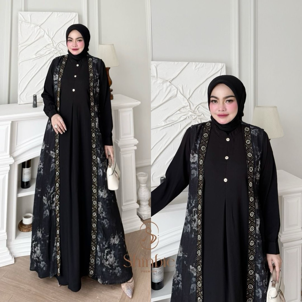 Renata Dress Vol 5 & (Renata Set Outer) By Shinbie Catton Bordir Mix Marbella UV Premium Gamis Edisi