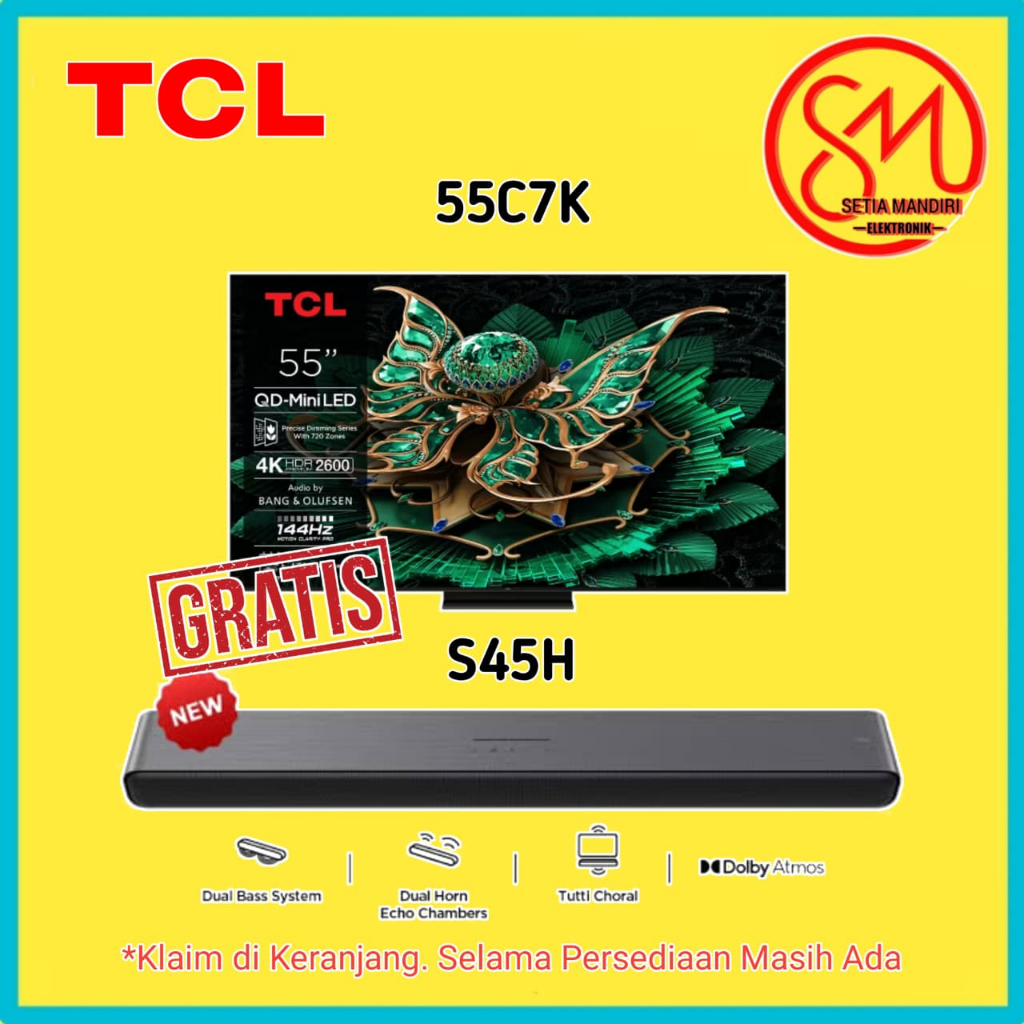TCL C7K Premium QD-MiniLED 4K UHD Smart Google TV 144Hz VRR 55 65 75 Inch HDR 55C7K 65C7K 75C7K
