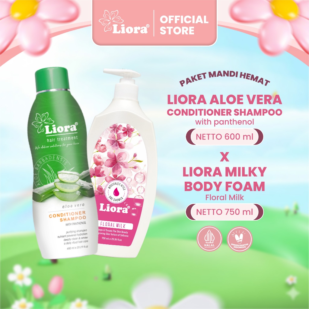 [Bundle Hemat - 2 Pcs] LIORA Shampoo 600ml + LIORA body foam floral milk 750ml