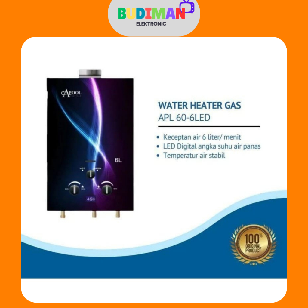 WATER HEATER KACA GAS APOOL 60 6LITER ALAT UNTUK MANDI AIR HANGAT PEMANAS AIR INSTAN PEMANAS AIR GAS