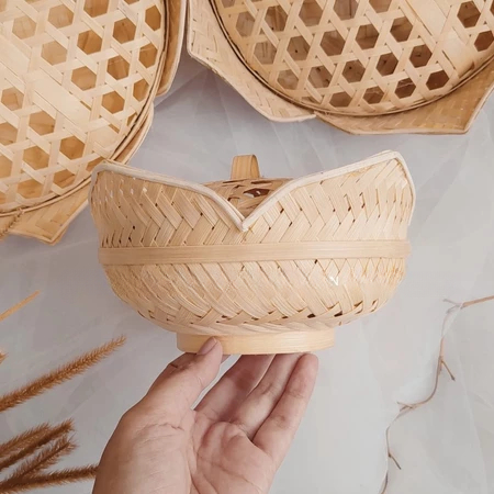 Perlengkapan Rumah Keranjang Penyimpanan Makanan Keranjang Anyaman Bambu