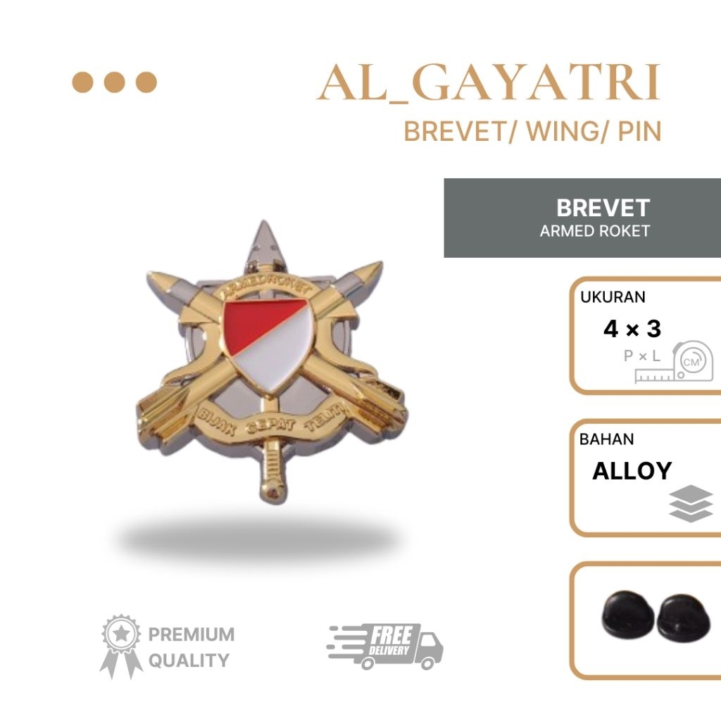 PIN ARMED ROKET | Brevet Kualitas Premium | Brevet TNI/Pin/Bros