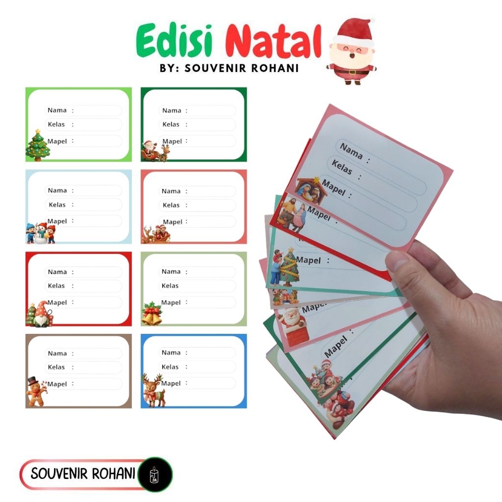 16 Pcs Stiker Label Nama Tema Christmas Kelahiran Yesus Stiker Buku Sekolah Anak Kristen Souvenir Ro