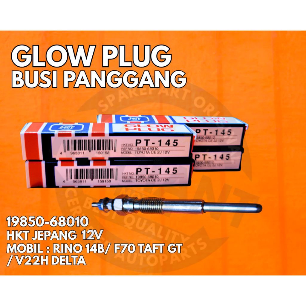 Glow Plug Busi Panggangan HKT ORIGINAL JEPANG PT-145 – 19850-68010 12V Toyota 2J / Rino 14B / F70 / 