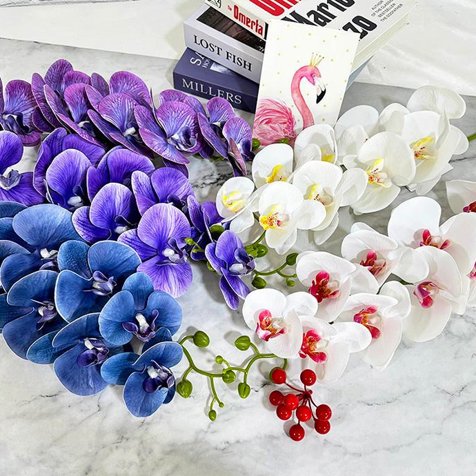 Bunga Anggrek Bulan Latex Artificial 9 Anggrek Tangkai Palsu 9 Cabang Bunga Hias Dekorasi Pelaminan