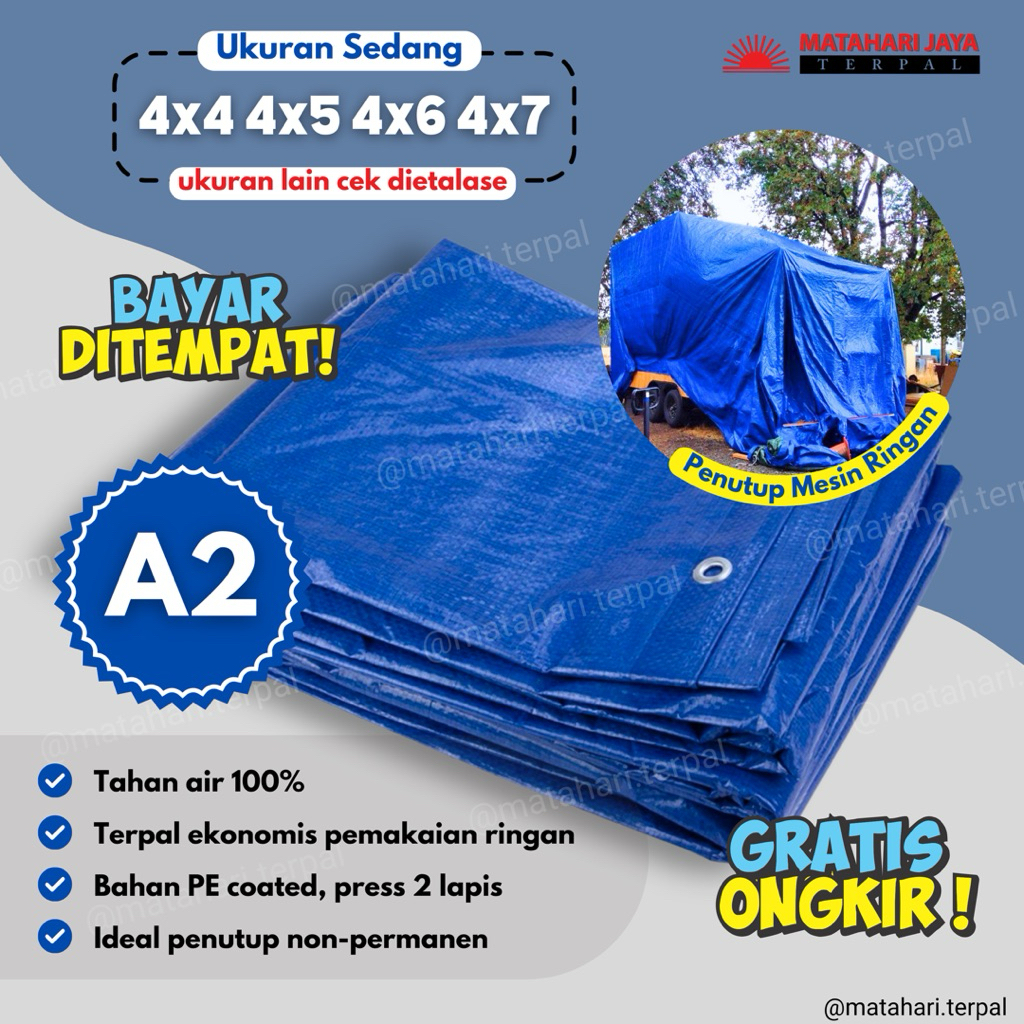 Terpal A2 Lembaran Ukuran 4x4 4x5 4x6 4x7 PE Coated – Paling Ringan & Ekonomis | Penutup Barang Seme