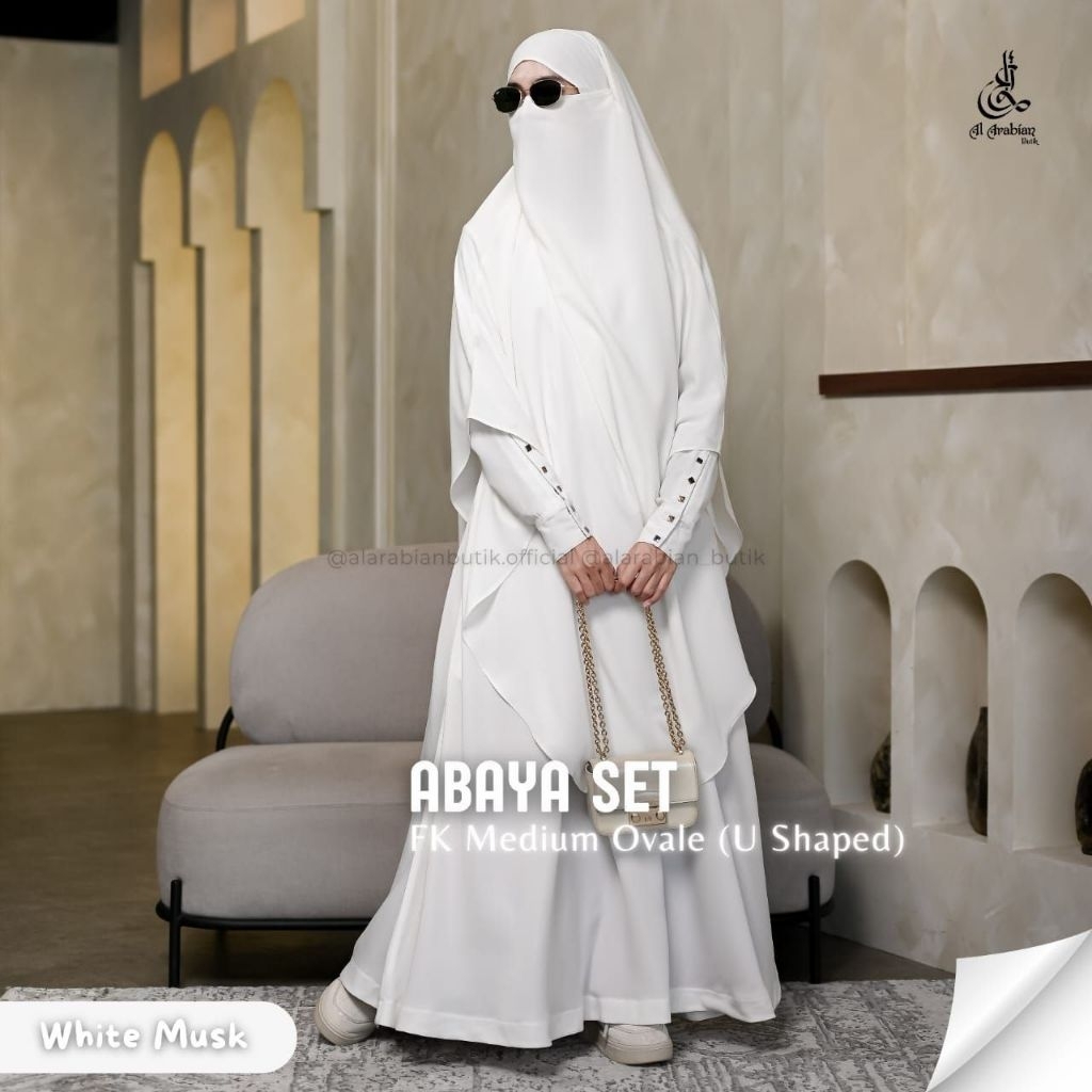 DOUBLE BLACK ABAYA Gamis SET Khimar WHITE MUSK - Al Arabian Butik #ayranashwa #alarabianbutik
