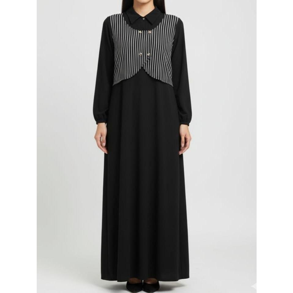 Gamis Salur Hitam Putih 1228 KEMAYU