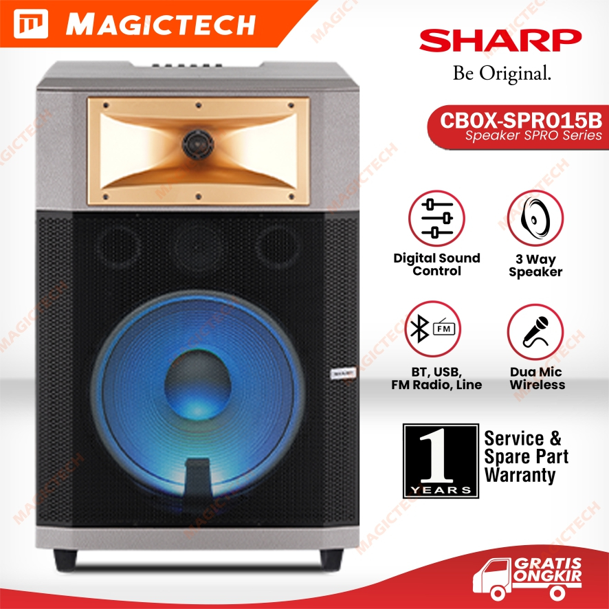 SHARP Speaker Aktif CBOX-SPRO15B SPRO Series 15 Inch 3 Way Speaker Dua Mic Wide Dispression Tweeter