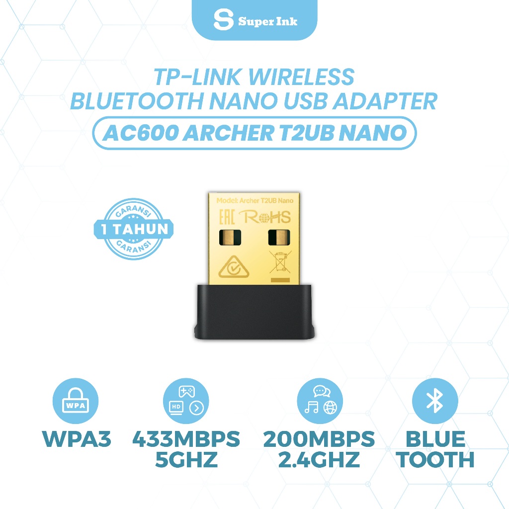 USB WiFi Adapter AC600 Dual Band Bluetooth 4.2 Support Windows 7–11 TP-Link Archer T2UB Nano
