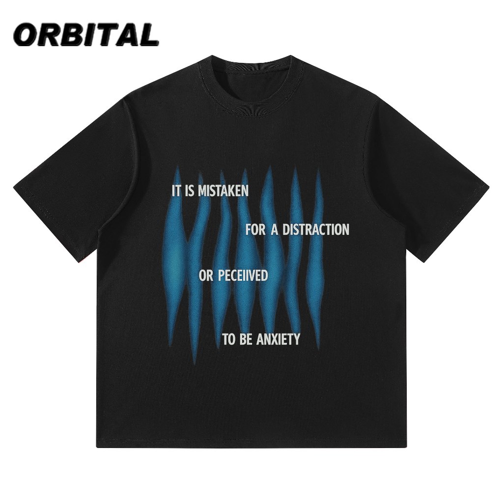 ORBITAL Kaos Graphic Hitam 230GSM — Blue Flame Text Oversize Unisex