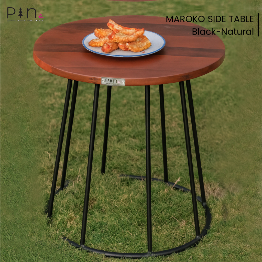 Meja Bulat Kayu / Meja Industrial Kayu Bulat / Meja Teras / Side Table Bulat Kayu / Maroko Side Tabl