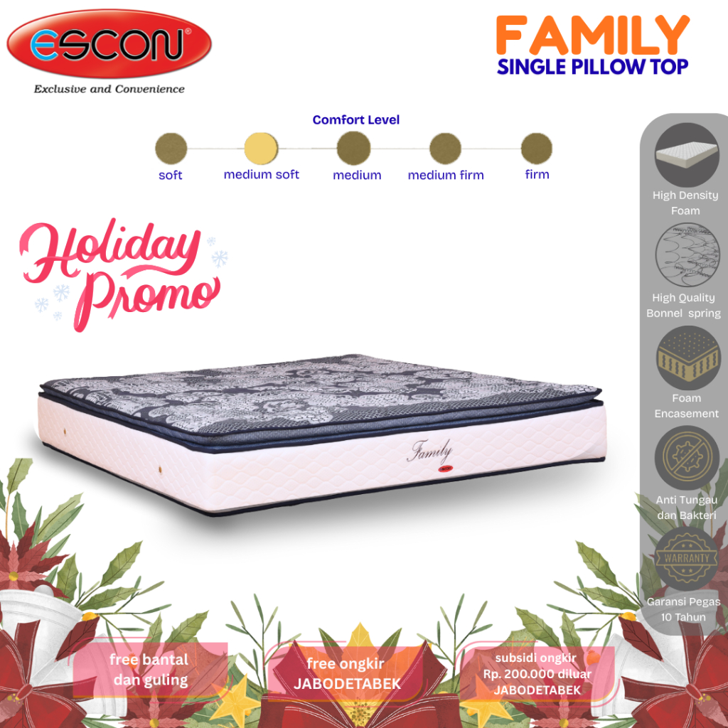 Escon Springbed Family Single Pillowtop – Hanya Kasur Spring bed
