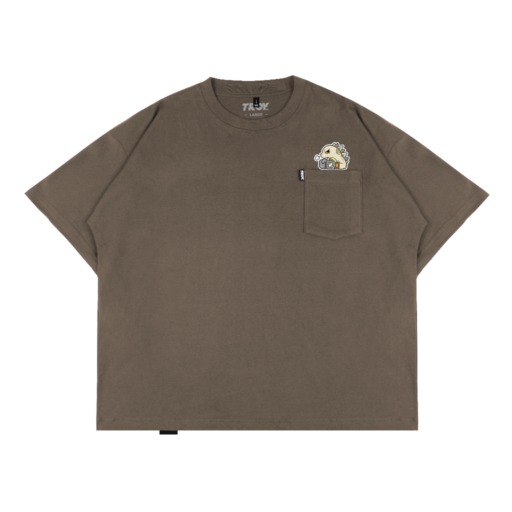 Troy Company Boxy Pocket Oversize Tshirt Maple Brown Dino Fighter - Kaos Boxy Oversize Coklat Maple BKD 3452