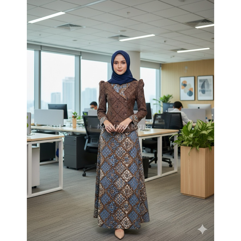 Setelan Rok Atasan Batik Wanita Katun | Blus Katun Batik Kerja Wanita Fashion