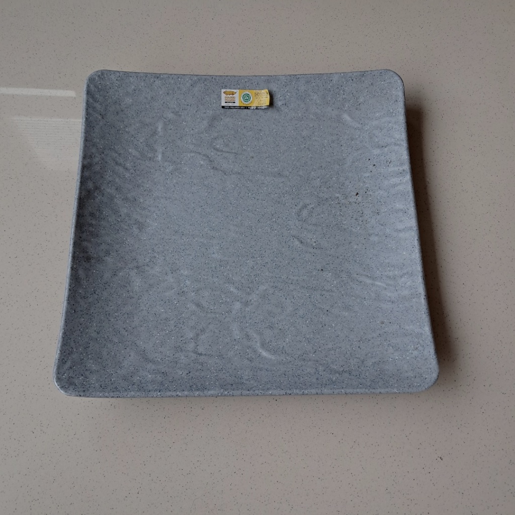 Piring Kotak Relief 10" Abu Abu Melamine Stone Series - Golden Dragon P6910A