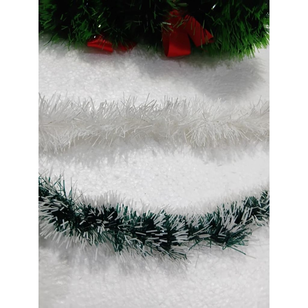 Slinger Putih Polos Slinger Hijau Salju Tinsel Putih Polos Slanger Hijau Salju Dekorasi  Natal Hiasa