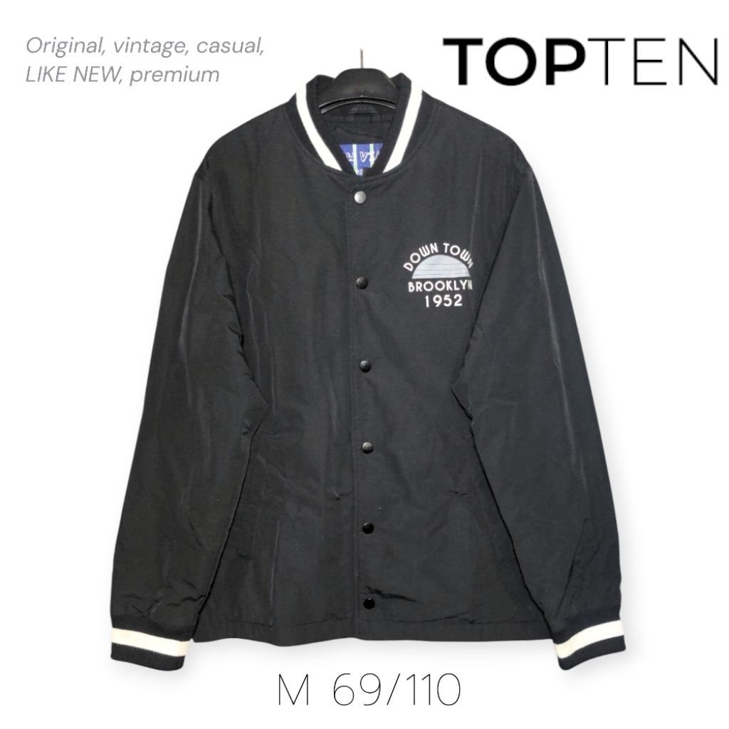 TOPTEN Casual Jaket Bomber Original Varsity Hitam Tebal Size M fit L