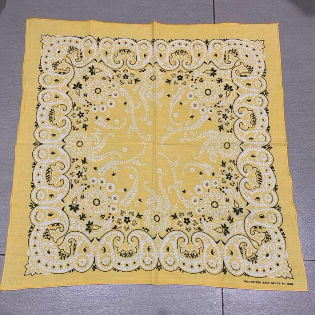 Bandana Paisley Yellow Color Cute Pattern Made in USA Very Soft Cotton Brand New Old Stock Import