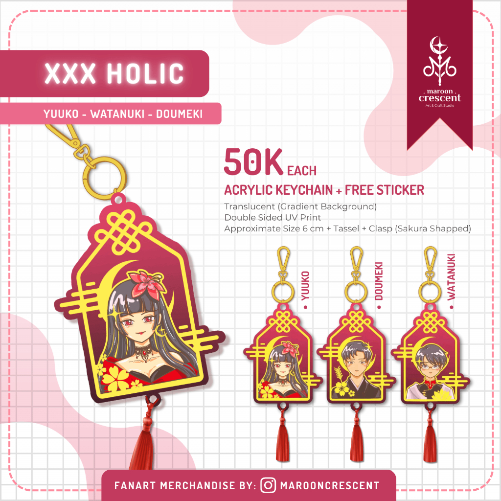 Acrylic Keychain XXX HOLIC CLAMP Yuuko Watanuki Doumeki Omamori Gantungan Kunci Anime Fanmade Fanart