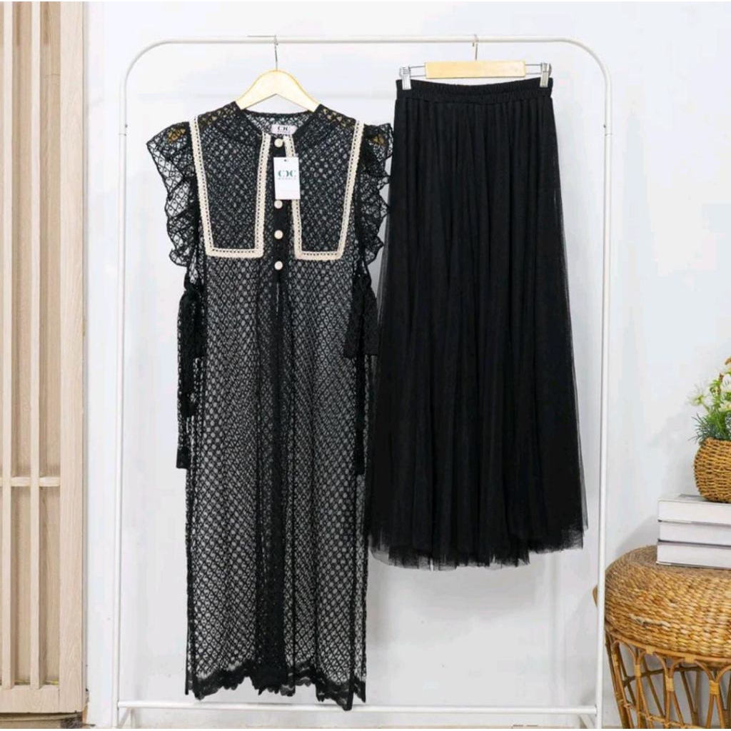 original CDC models set rok tutu outer vest tile bordir rok tutu 4 lapis