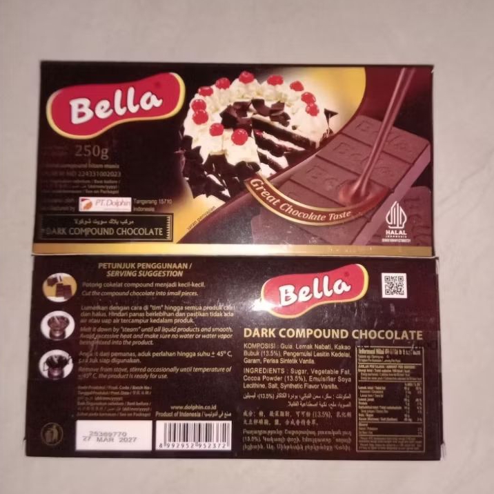 Bella Dark Chocolate Compound 250gr, Bella White Chocolate Compound 250gr