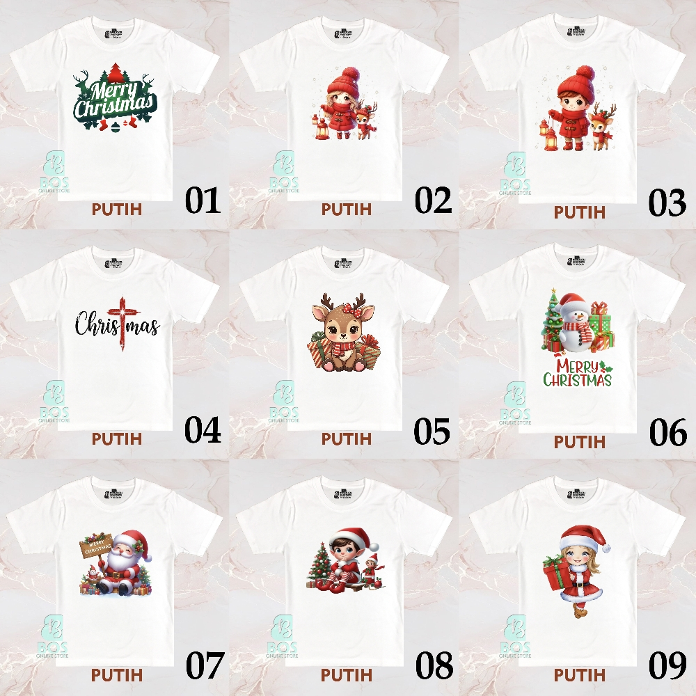 Baju Anak Merry Christmas Xmas Natal Salib Jesus Santa klaus rusa deer pinus snowball snowman kaos k