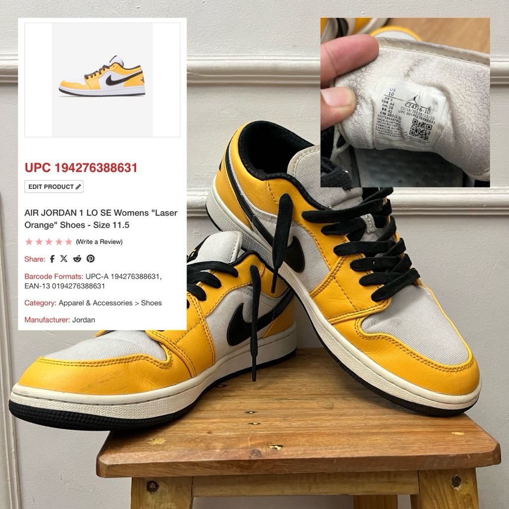 PRELOVED - Nike Air Jordan 1 Low SE Wmns Laser Orange - Ex Thrifting