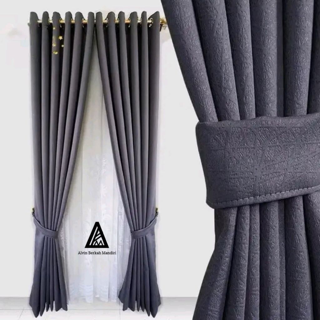 Gorden Jendela Pintu Minimalis Blackout Premium Import Model Smokring Motif Garis-Garis Polosan