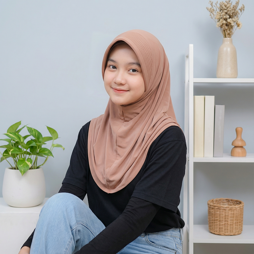 Khayla Bergo Sport - Hijab Instan Olahraga Warna Mocca Pet Tebal Bahan Spandek Premium Size S