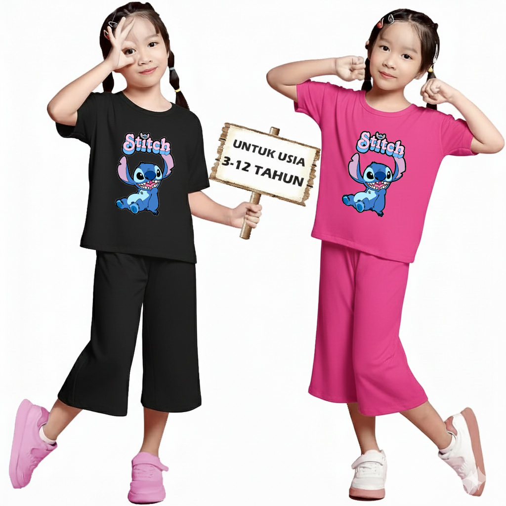 MOTIF STITCH SETELAN BAJU SANTAI KULOT ANAK PEREMPUAN UMUR 3-13 TAHUN TERNYAMAN TERVIRAL