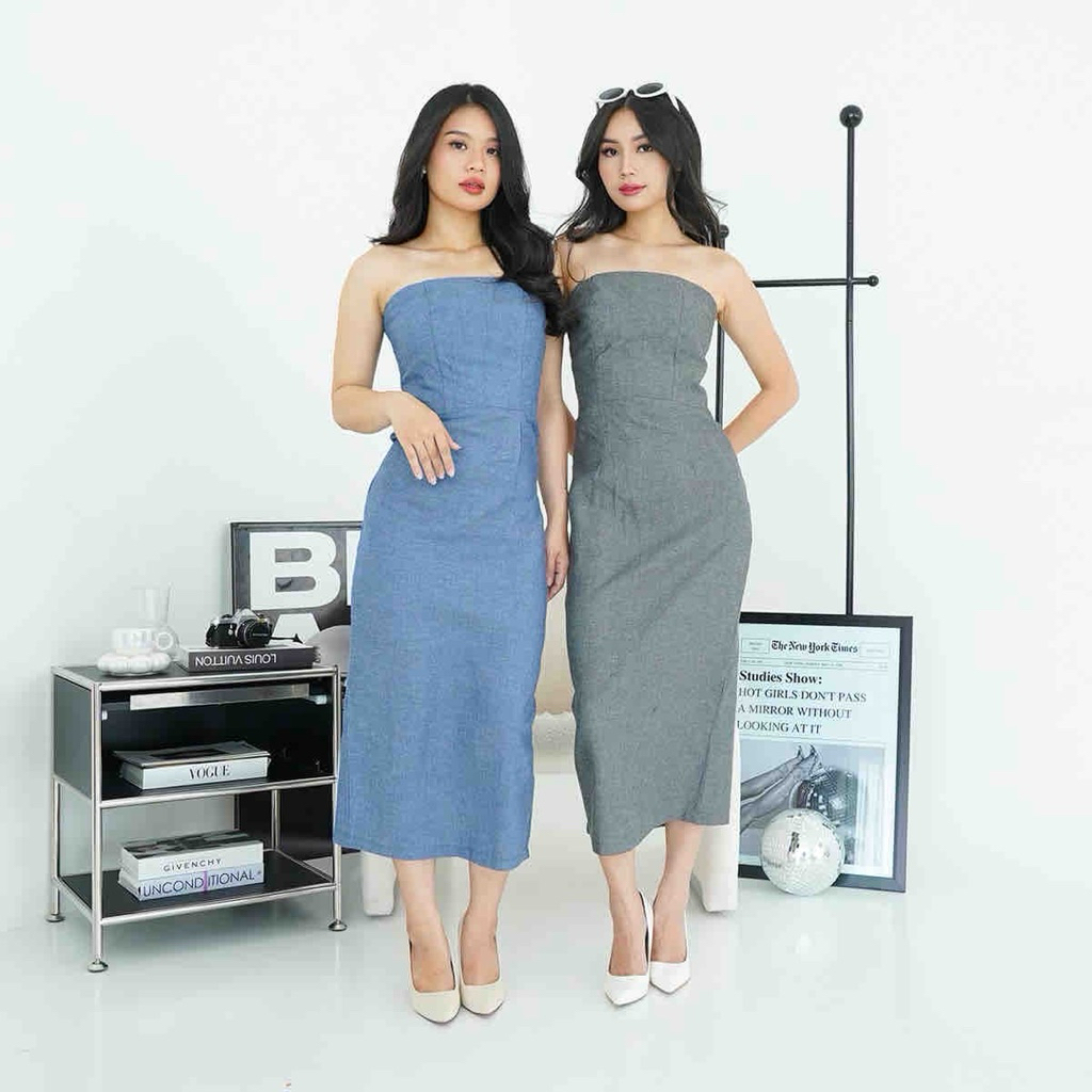 Dress Denim Look Bibi | Dress Pesta | Dress Kondangan | Pakaian Wanita |