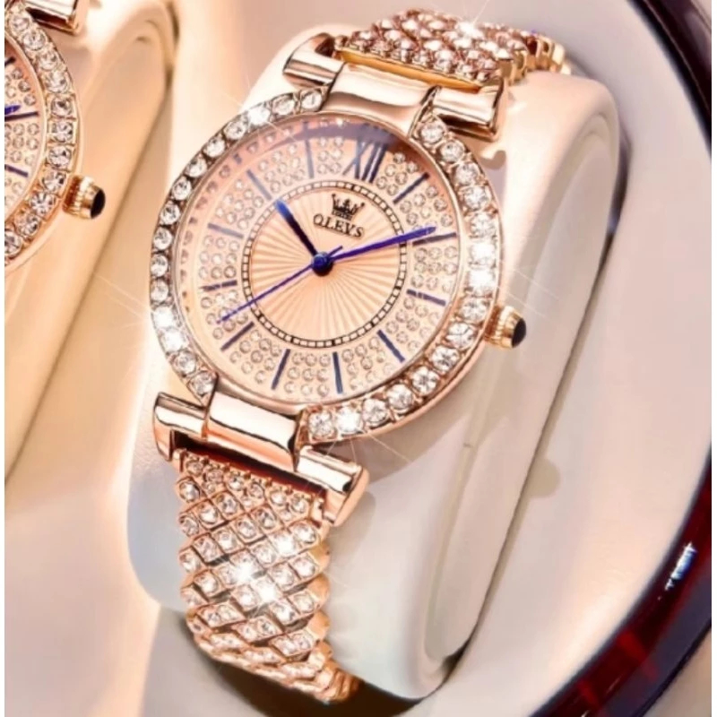 OLEVS Jam Tangan Wanita Anti Air Original Stainless Steel Berlian Fashion Rose Gold Women Watch